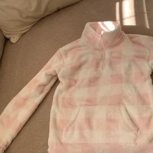 Girls Jumping beans baby pink and white fleece half zip jacket